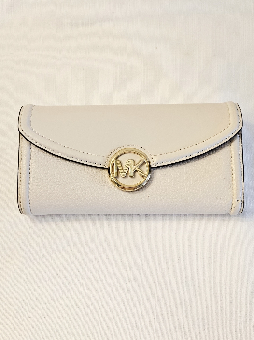 Michael Kors Cream Leather Wallet with Gold MK Logo